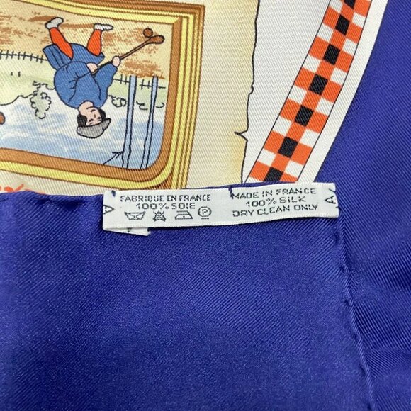 Auth HERMES Carre 90 - White Navy Multi Scarf - Picture 3 of 5